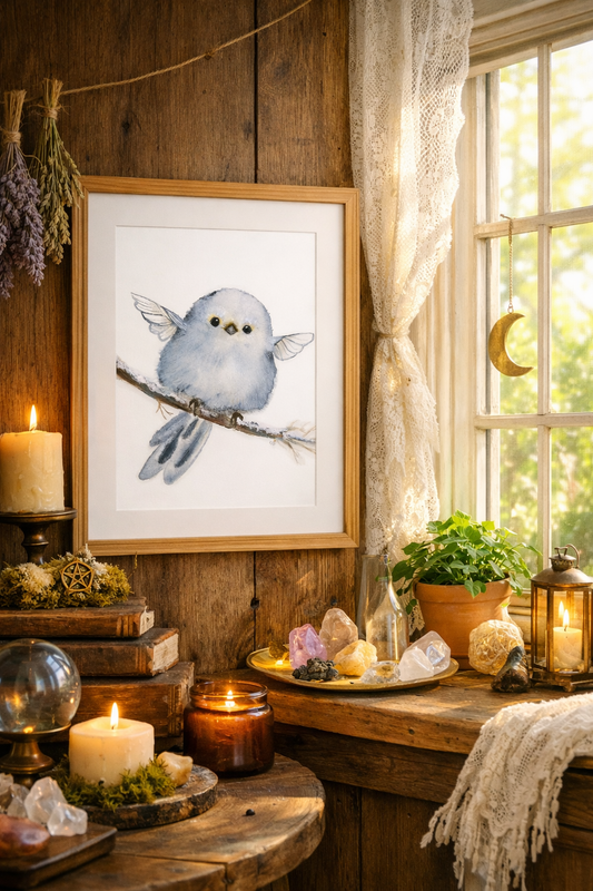 Blue Fairy Nestling — Whimsical Art Print