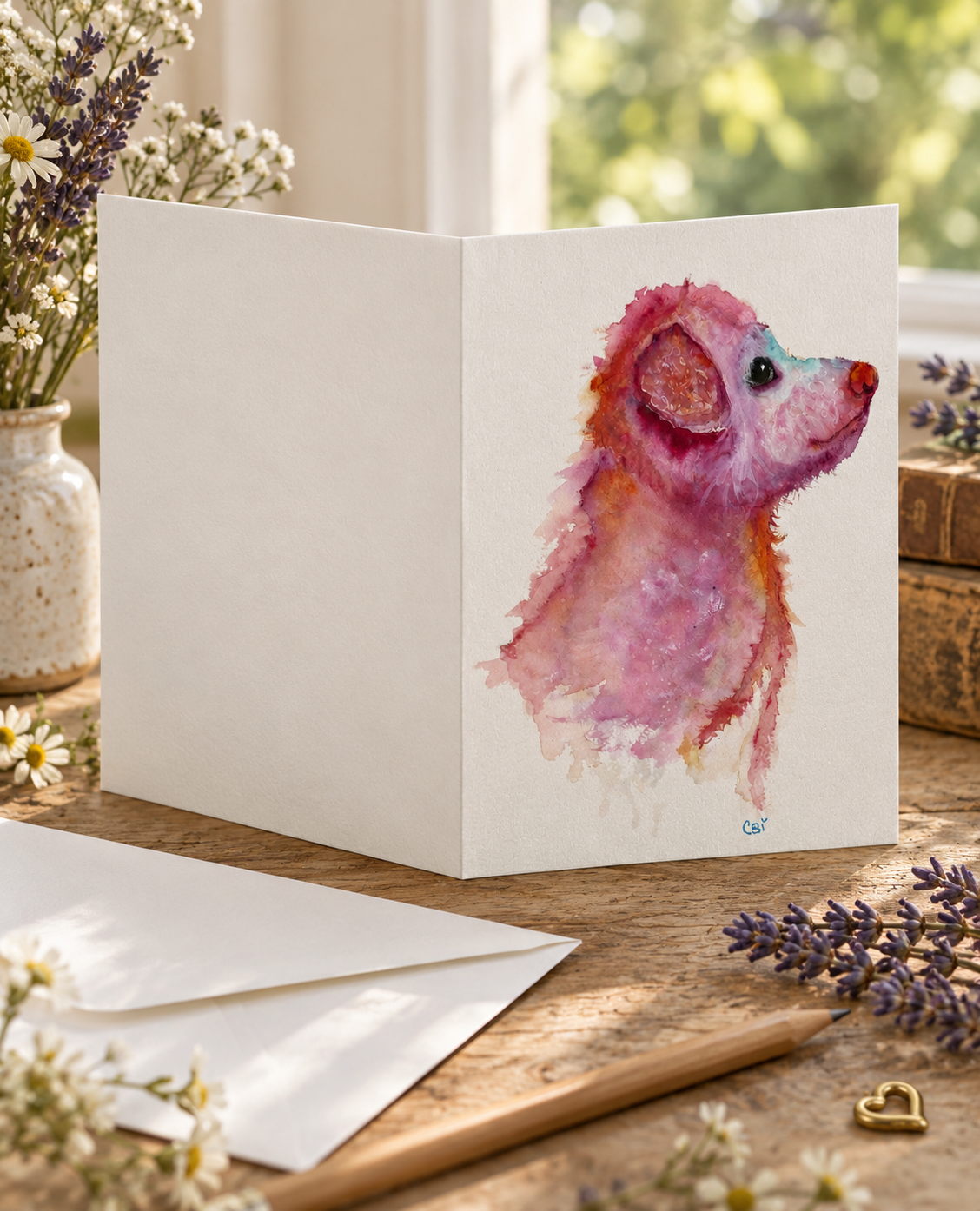 Pupkin greeting card opened to show the blank inside