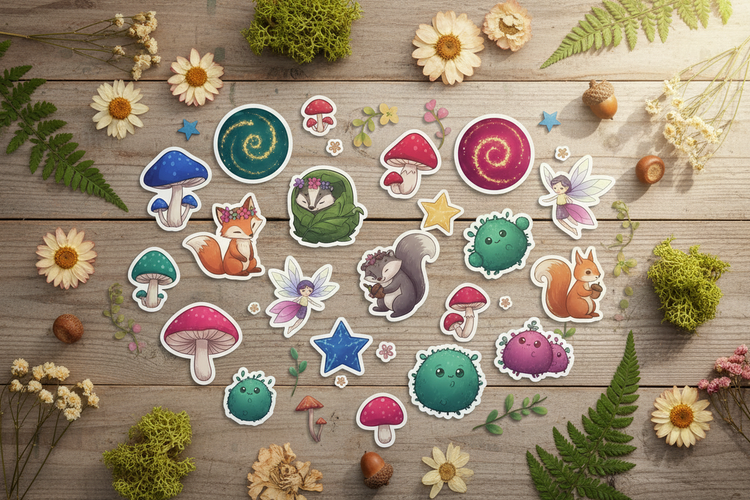 Cottagecore Sticker Flatlay Hero