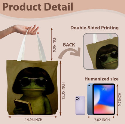 Frog Tote Bag | Cottagecore Canvas Tote