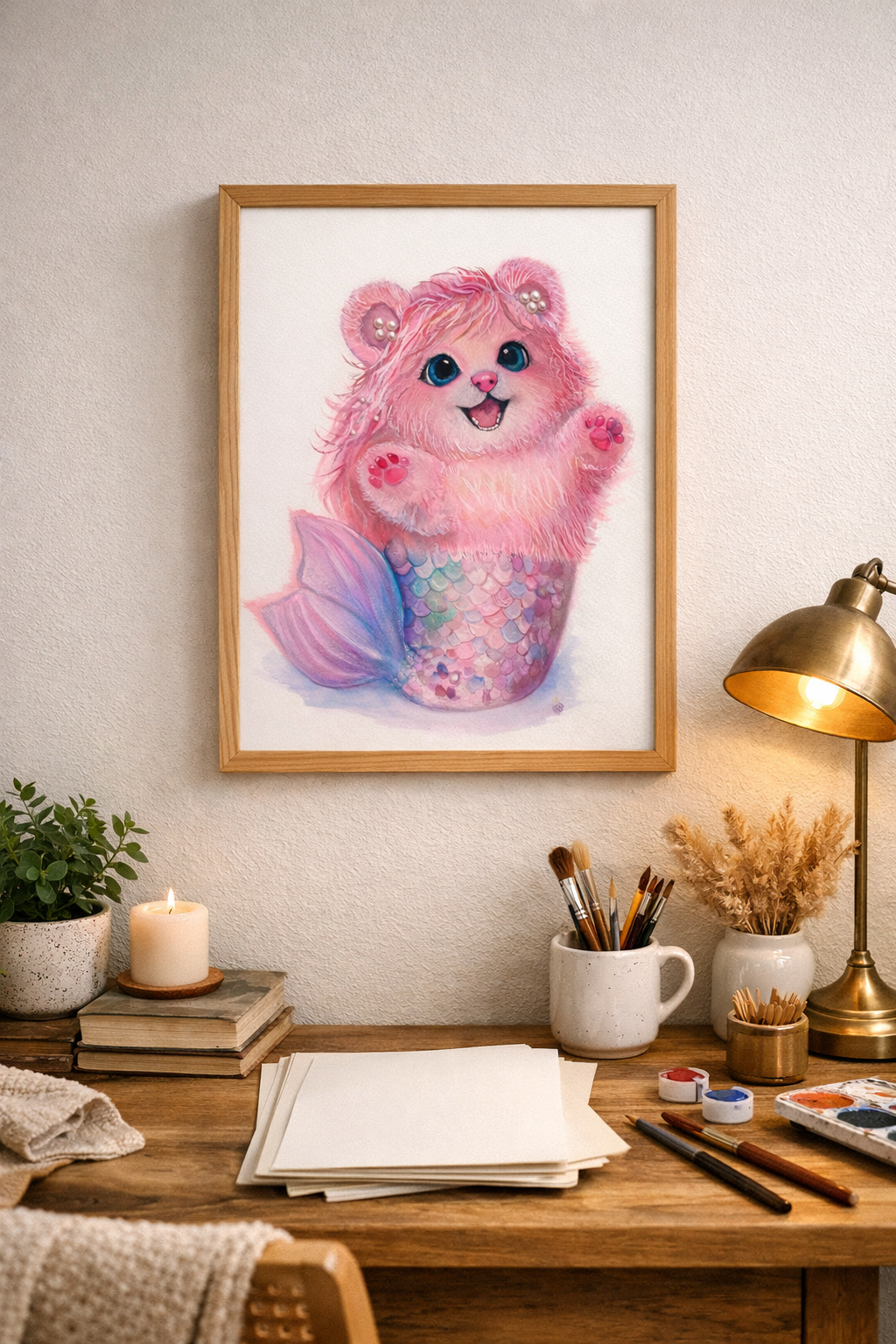 Pearl Mermaid Bear | Whimsical Fantasy Art Print