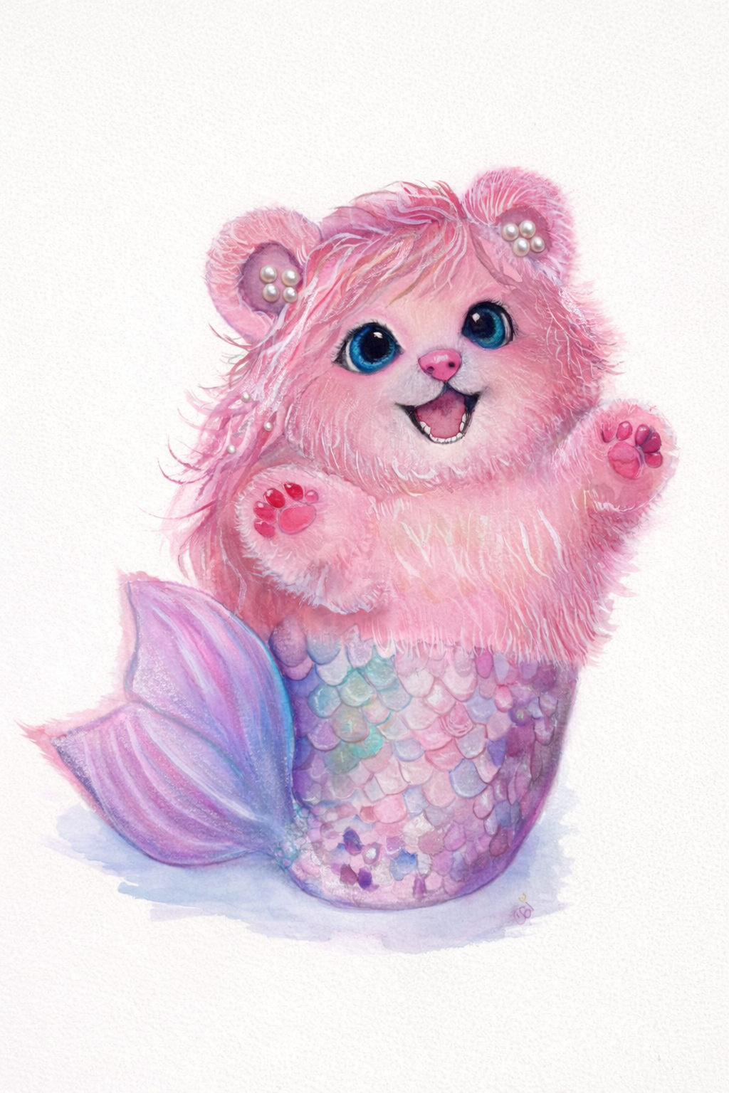 Pearl Mermaid Bear | Whimsical Fantasy Art Print