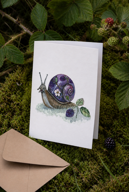 Bramble folded greeting card with envelope among moss and blackberry leaves