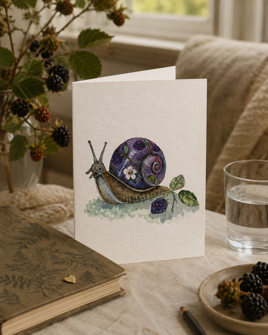 Bramble greeting card in a blackberry reading nook