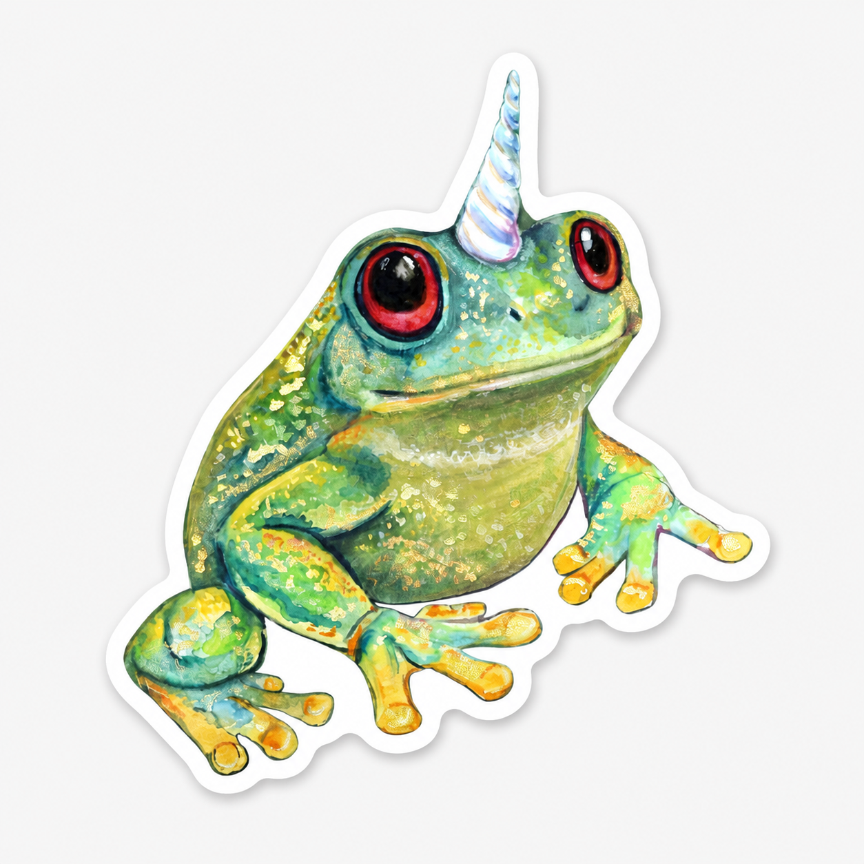 Froggicorn watercolor vinyl sticker on a neutral background