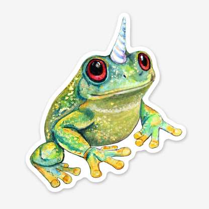 Froggicorn watercolor vinyl sticker on a neutral background
