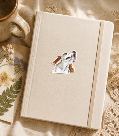 Maple dog sticker on a cottagecore journal