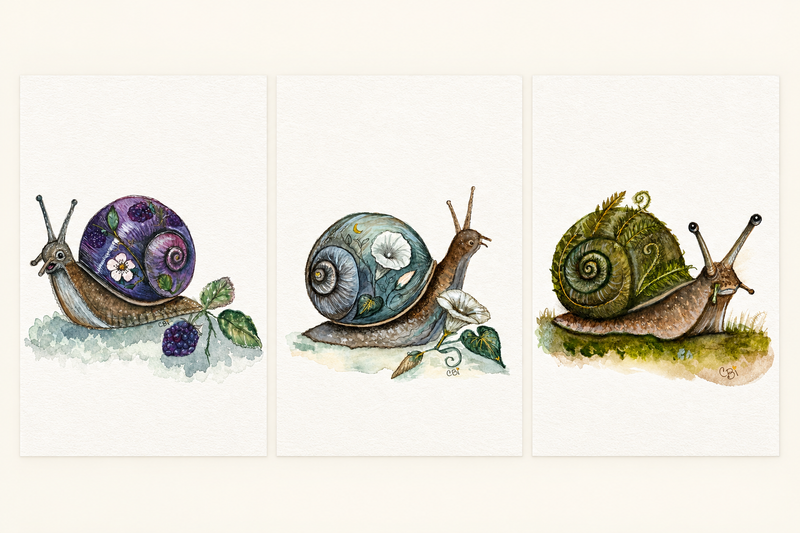 Bramble, Moon, and Ferncurl shown together in three evenly aligned artwork panels.