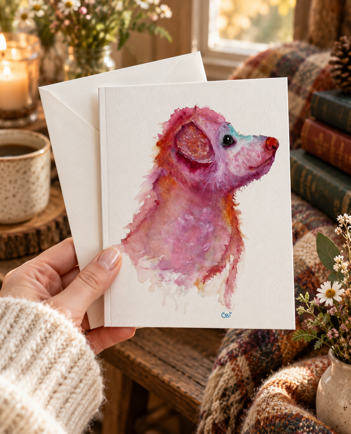 Pupkin greeting card held in a hand with its envelope
