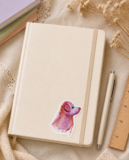 Pupkin vinyl sticker on a full-size journal with dried flowers